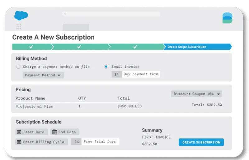 Create a new Stripe subscription from Salesforce