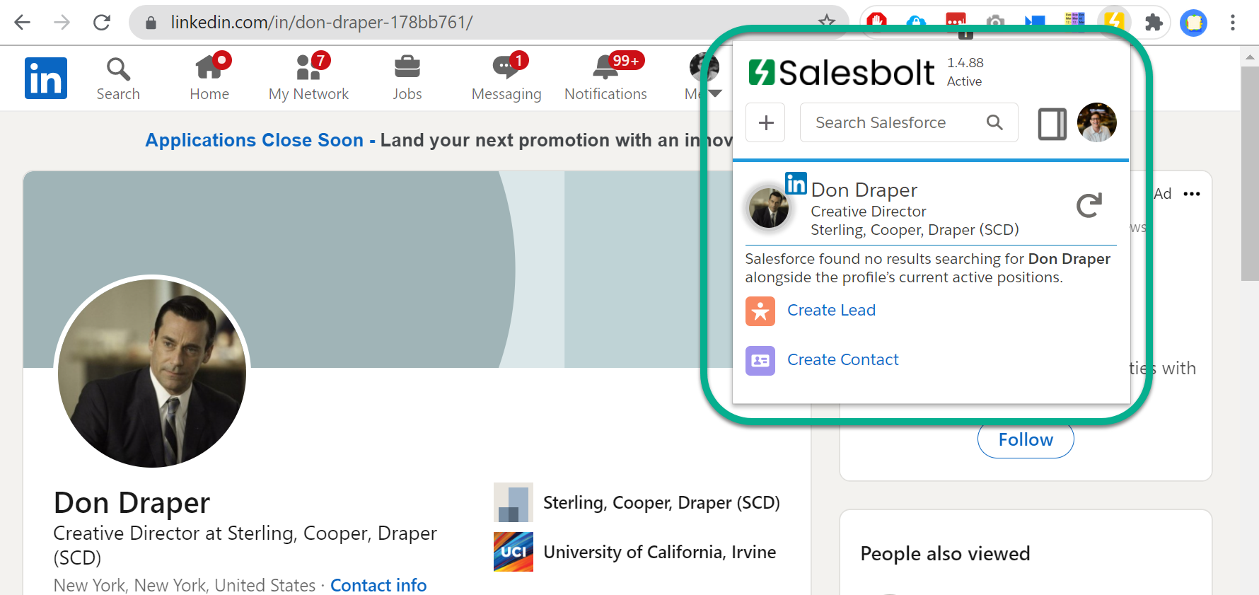 Screenshot of Salesbolt Chrome Extension - a LinkedIn Salesforce Integration