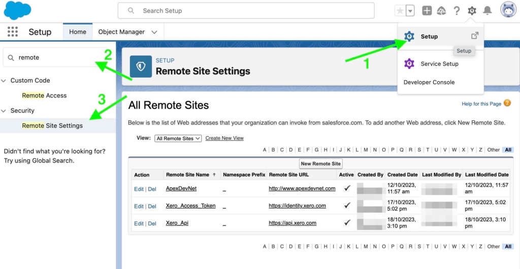 Create Remote Site Settings